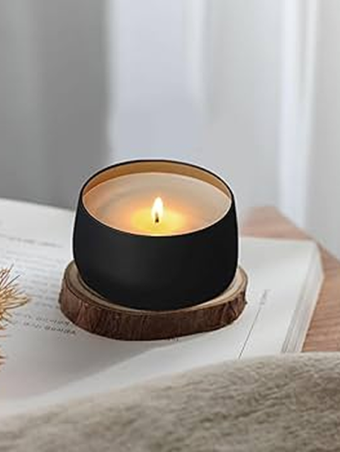 Oud Scented Candle - Elegant Black Metal Tin with Lid